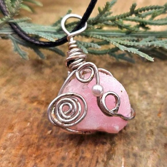 Beautiful Nature Pink Calcite Wire Wrapped Pendant Necklace - Picture 2 of 10